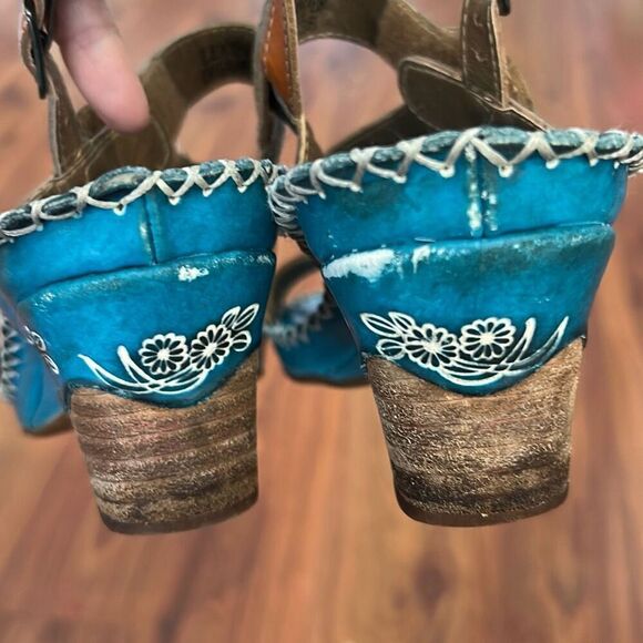 spring step L”Artiste Leather artisan sandals, size 36 turquoise and orange - Picture 4 of 5